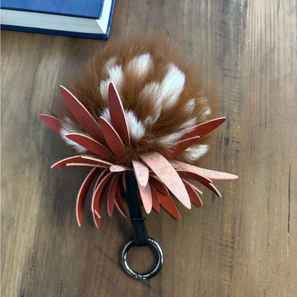 Fluffy Rex Rabbit and Fox Flower Keychain- Brown - Picture 2 of 3